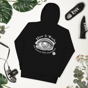 Unisex Hoodie 5th Annual OSA Globathon How It works Gray Eye White Text