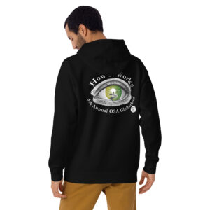 Unisex Hoodie 5th Annual OSA Globathon How It works Green Eye White Text