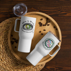 5th Annual Globathon Green Eye Travel mug with a handle
